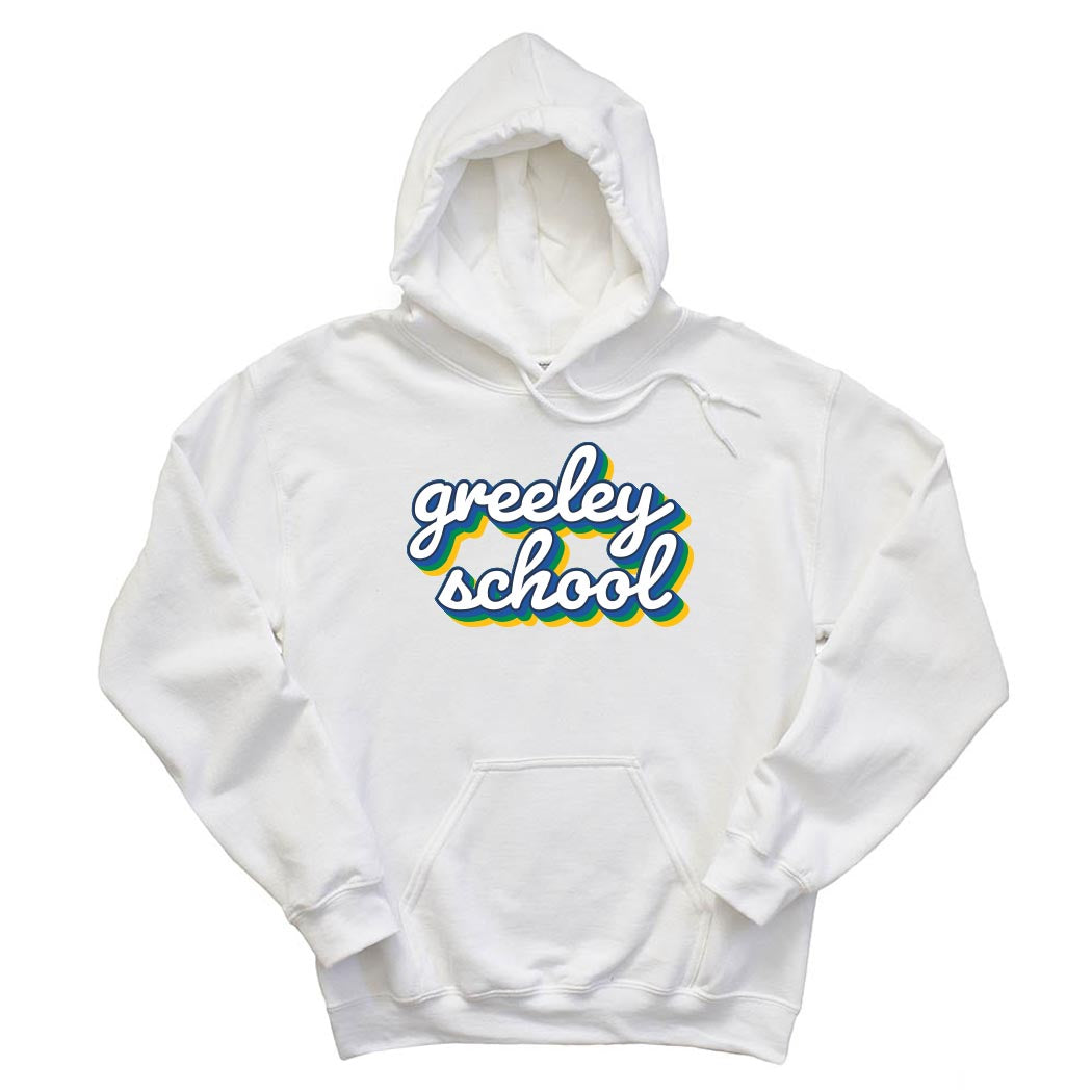 Greeley School Script Blue ~ Hoodie ~ Greeley Elementary School-white