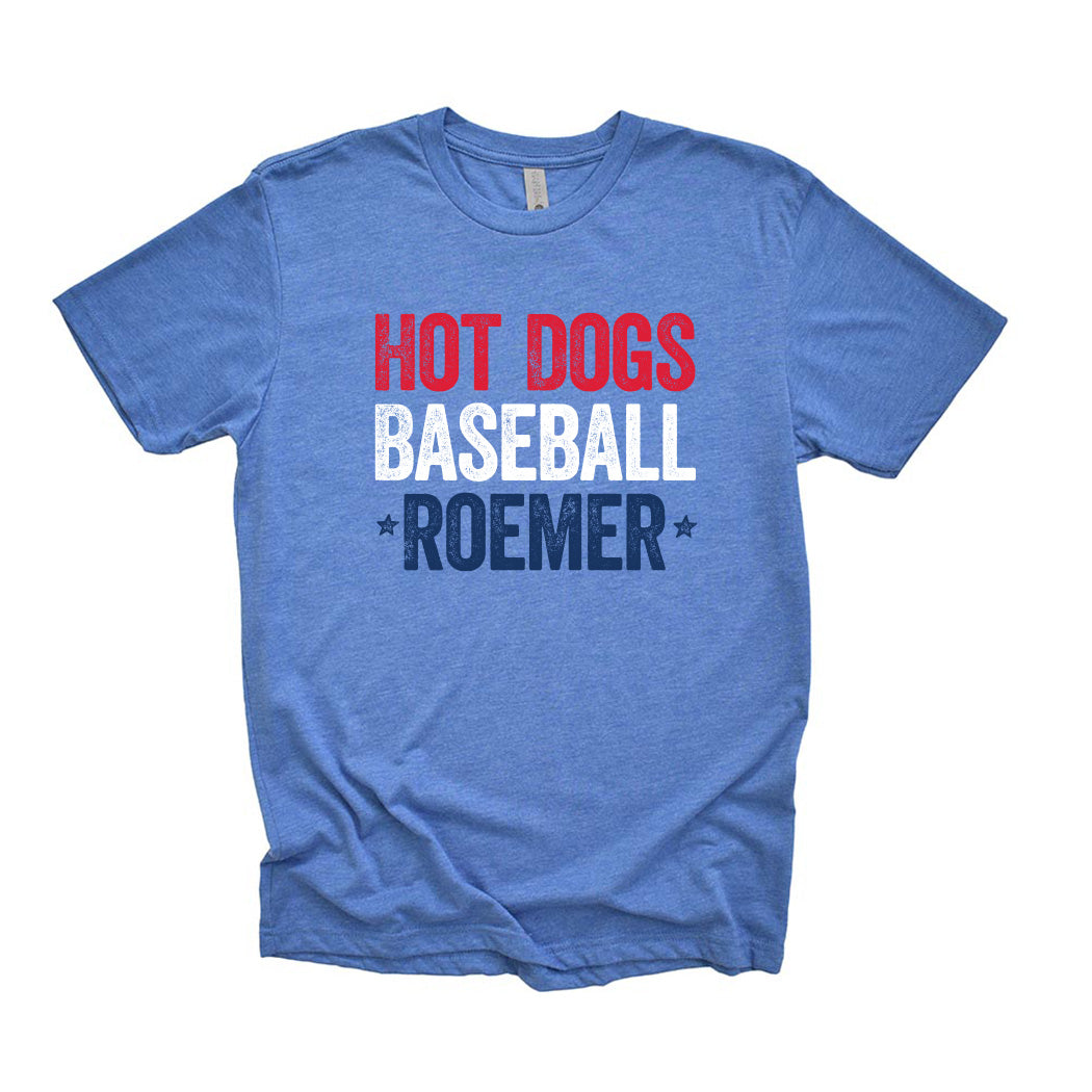 Hot Dogs Baseball Roemer ~ Triblend T-Shirt ~ Wilmette Baseball Association-vintage royal