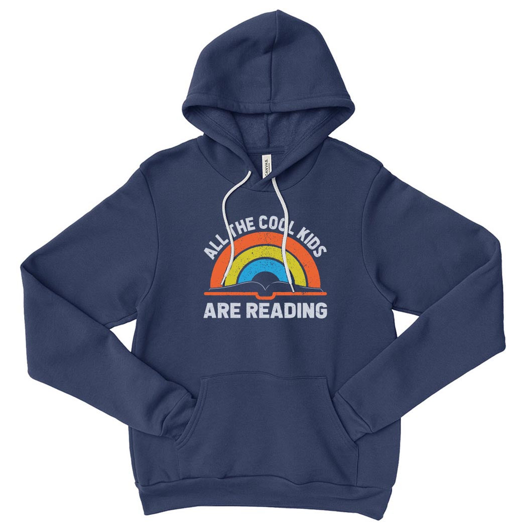 All The Cool Kids Are Reading ~ Youth Sponge Fleece Hoodie-navy