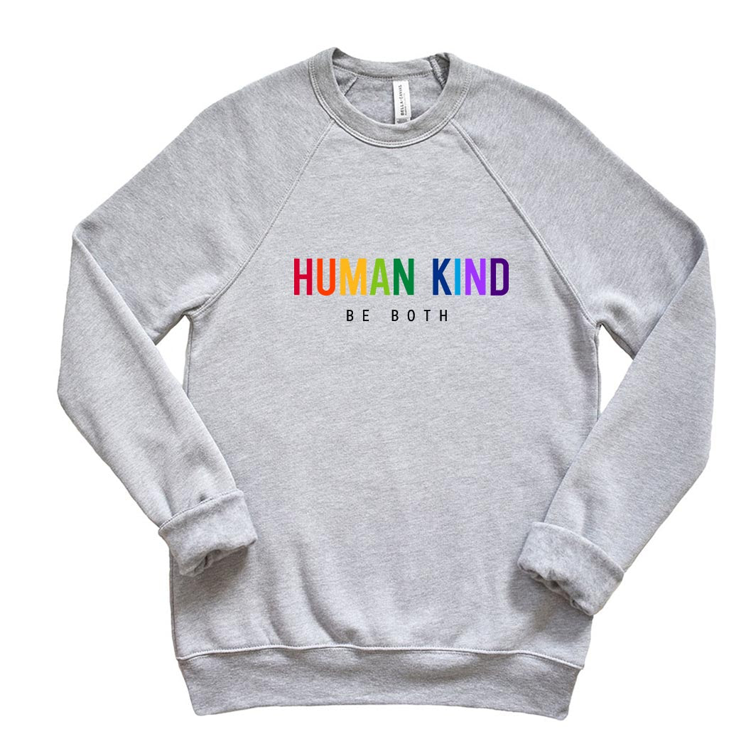 Human Kind Be Both ~ Youth Raglan Sponge Fleece Crewneck Sweatshirt ~ humanKIND