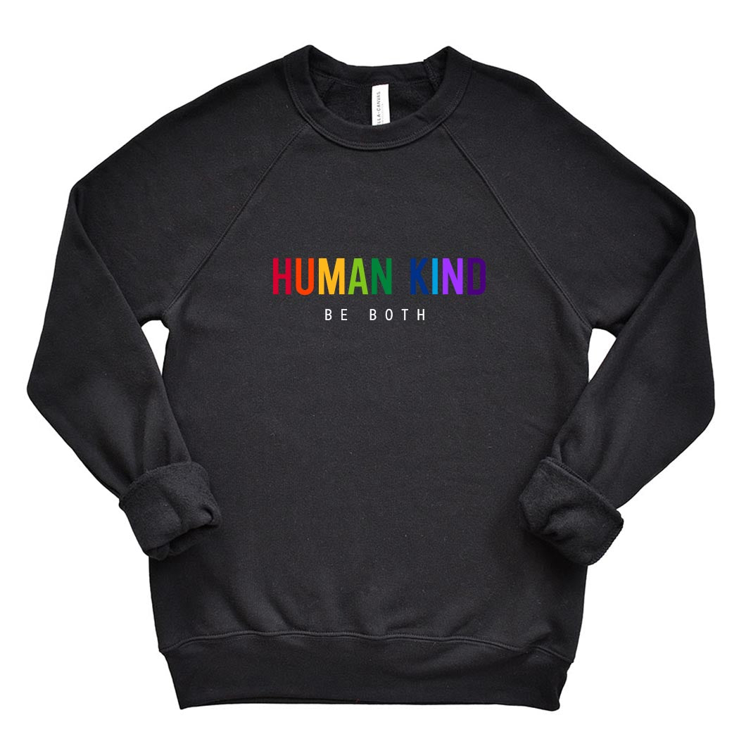 Human Kind Be Both ~ Youth Raglan Sponge Fleece Crewneck Sweatshirt ~ humanKIND