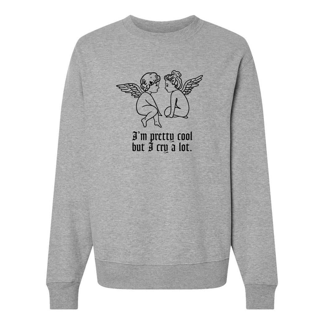 I'm Pretty Cool But I Cry A Lot ~ Heavyweight Crewneck Sweatshirt ~ humanKIND-athletic heather