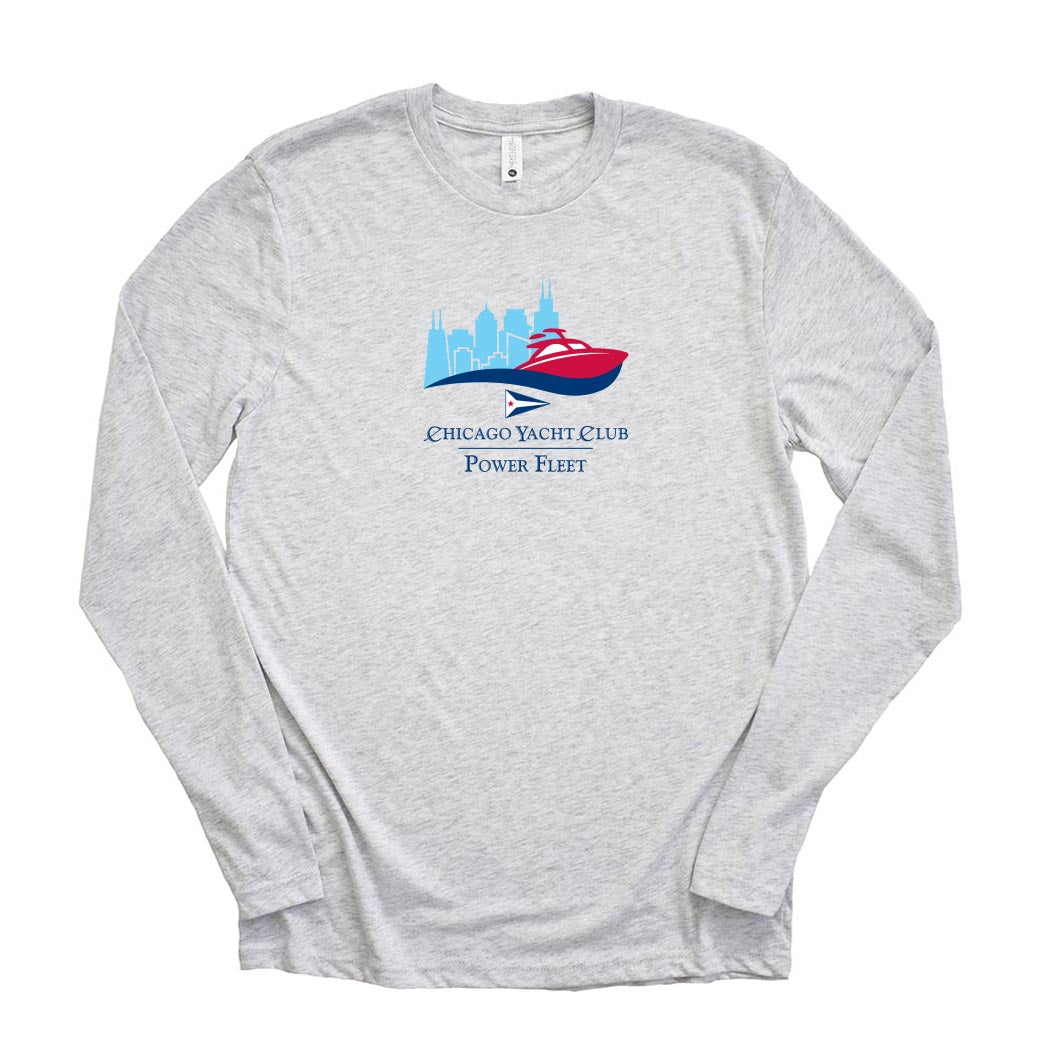 Logo - Power Fleet ~ Triblend Long Sleeve T-Shirt ~ Chicago Yacht Club-heather white