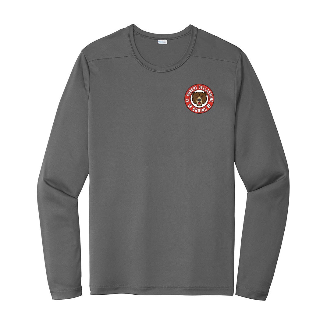 Logo Badge ~ Long Sleeve Performance Tee ~ St. Robert Bellarmine Academy-dark smoke grey
