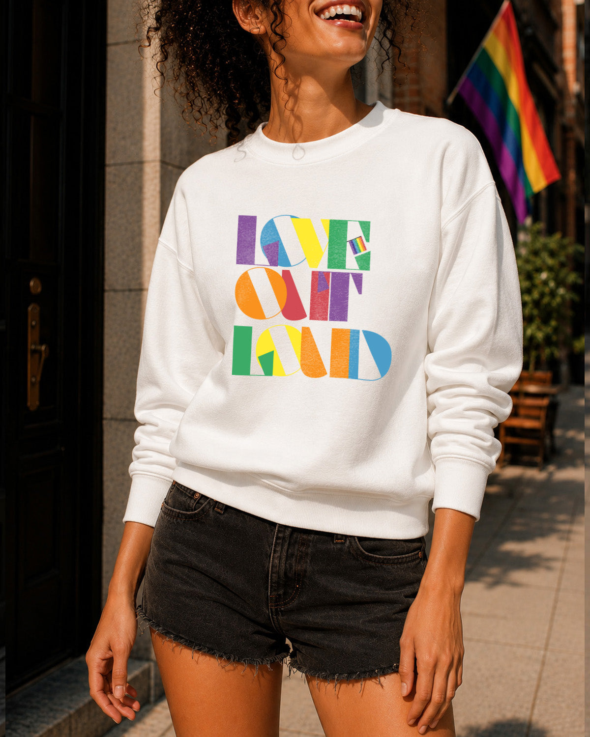 Love Out Loud ~ Sponge Fleece Crewneck Sweatshirt ~ humanKIND pride
