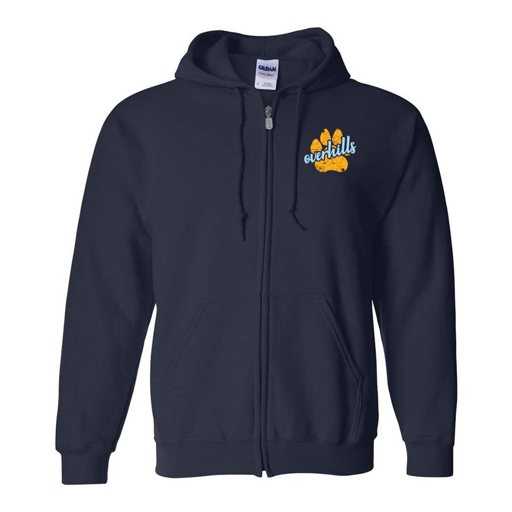 Paw Script Overhills ~ Zip Hoodie ~ Overhills Elementary School