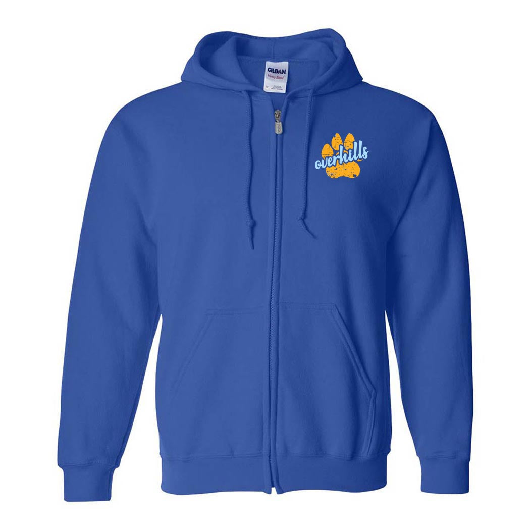 Paw Script Overhills ~ Zip Hoodie ~ Overhills Elementary School