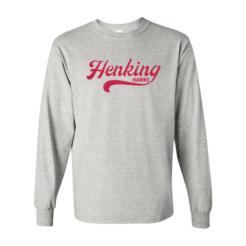 Retro Script Henking ~ Cotton Long Sleeve T-Shirt ~ Henking Elementary School-ash