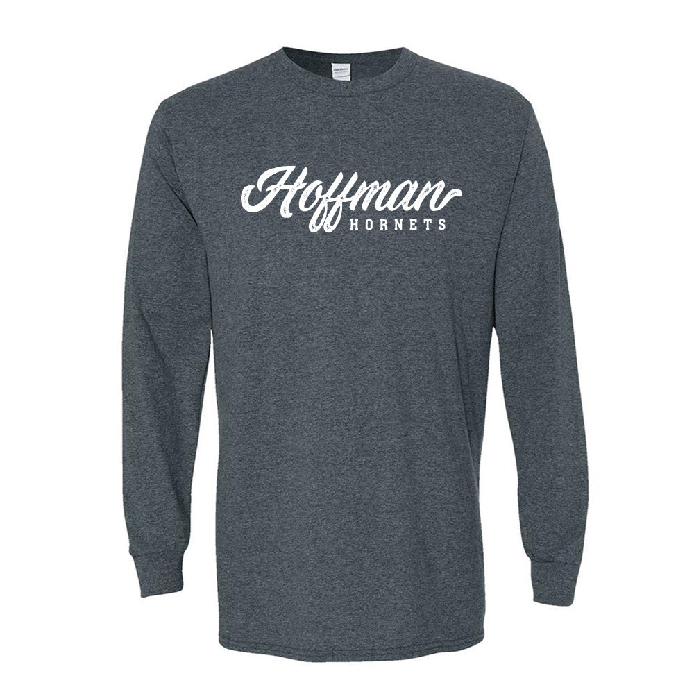 Retro Script Hoffman ~ Cotton Long Sleeve T-Shirt ~ Hoffman Elementary School-dark heather