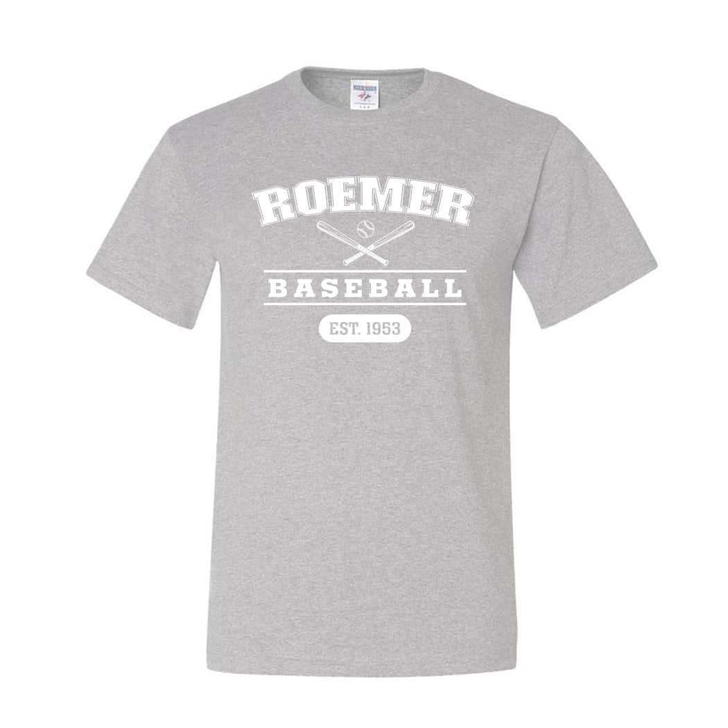 Roemer ~ 50/50 T-Shirt ~ Wilmette Baseball Association-ash