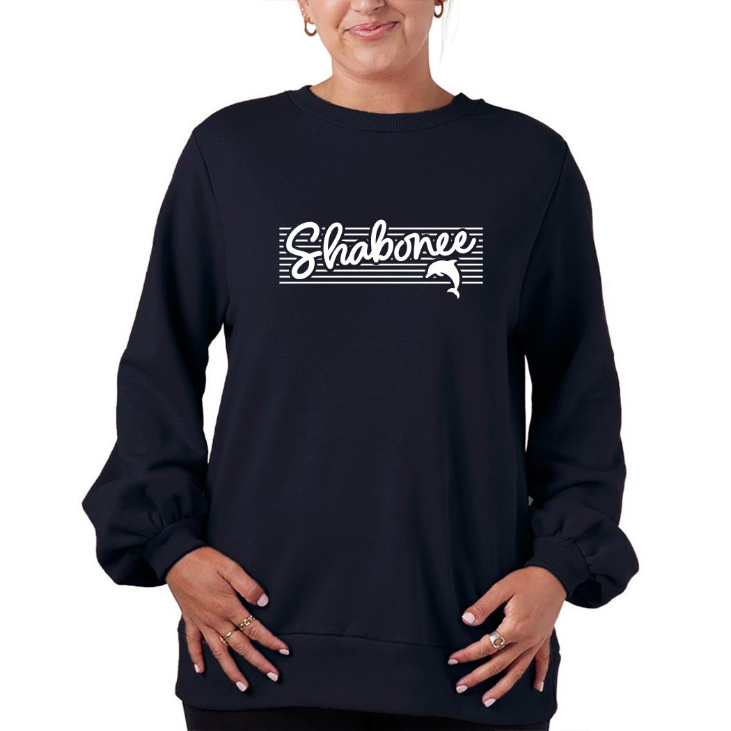 Script Stripes ~ Ladies Balloon Sleeve Crew ~ Shabonee Elementary School Staff-navy