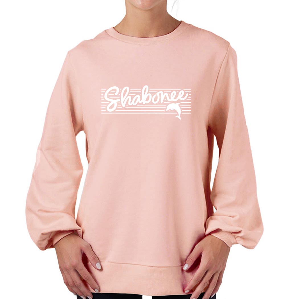 Script Stripes ~ Ladies Balloon Sleeve Crew ~ Shabonee Elementary School Staff-silver pink