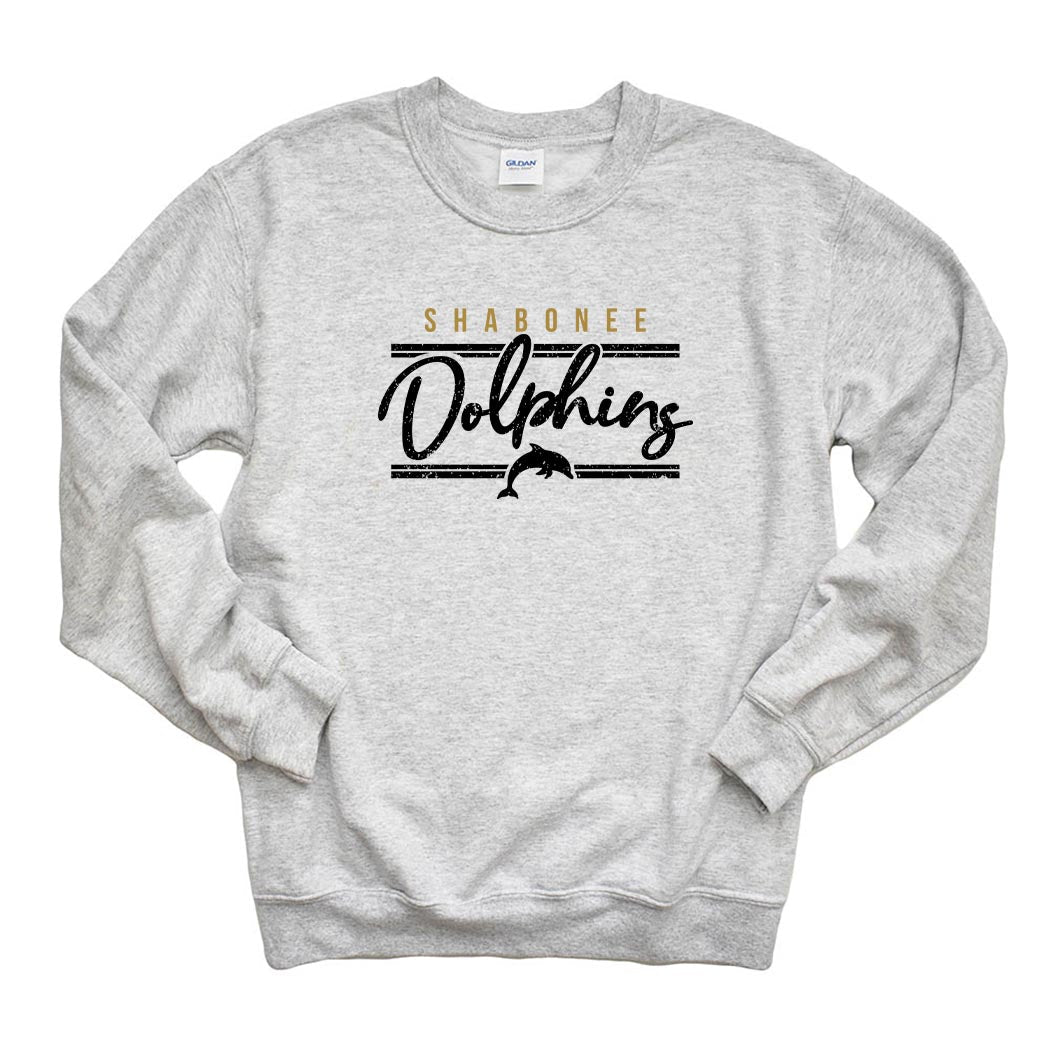 Dolphins Arc ~ Crewneck Sweatshirt ~ Shabonee Elementary School Staff-ash