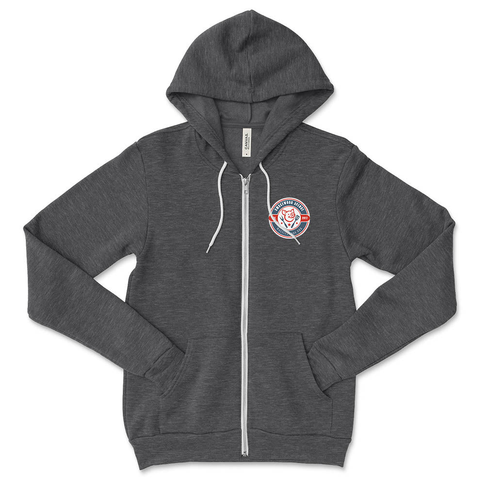 Smokewood BBQ ~ Zip Hoodie ~ Smokewood Ave BBQ-dark grey heather