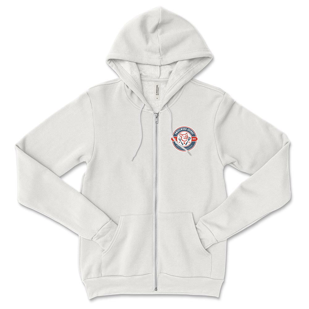 Smokewood BBQ ~ Zip Hoodie ~ Smokewood Ave BBQ-vintage white