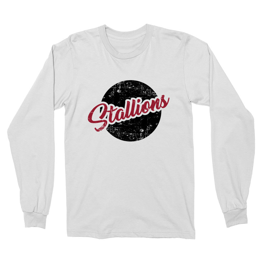 Stallions Distressed Script ~ Cotton Long Sleeve T-Shirt ~ Nettelhorst School