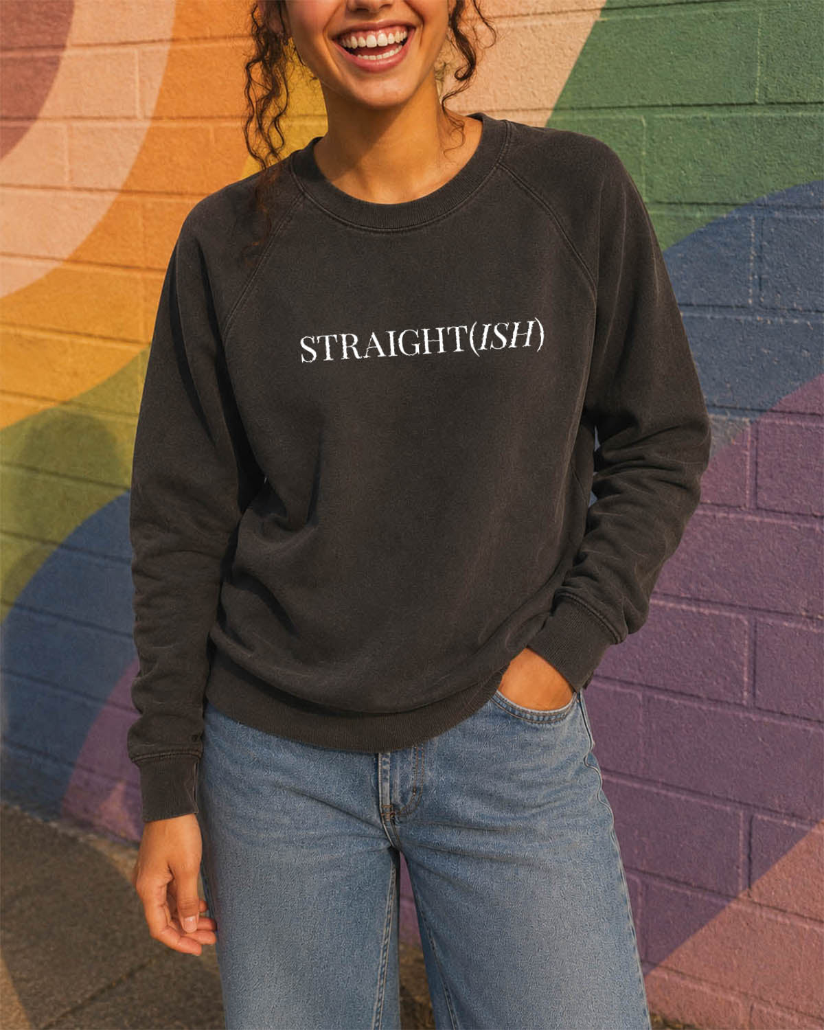 Straight(ish) ~ Raglan Sponge Fleece Crewneck Sweatshirt ~ humanKIND pride