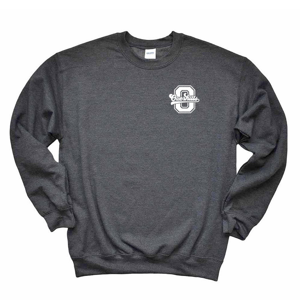 Varsity Letter Script Overhills ~ Crewneck Sweatshirt ~ Overhills Elementary School-dark heather