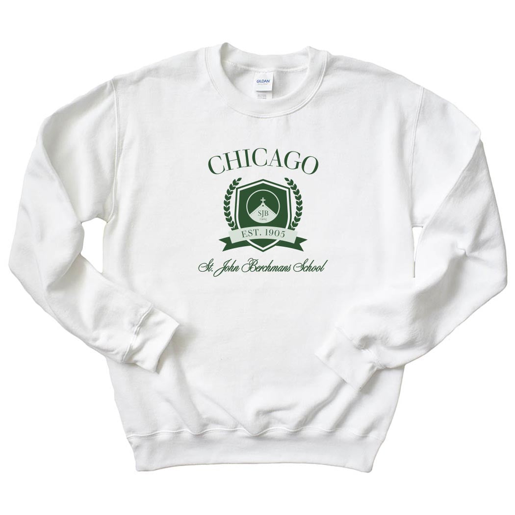 Varsity Vibe ~ Crewneck Sweatshirt ~ St. John Berchmans-white