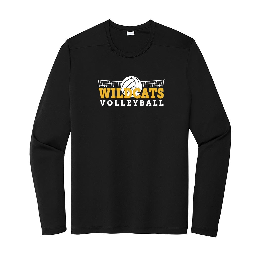 Volleyball Net ~ Long Sleeve Performance Tee ~ Wood Oaks Junior High Athletics-black