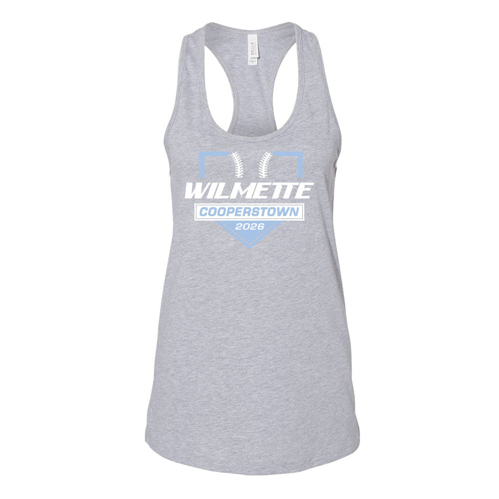 Cooperstown 2026 ~ Women's Jersey Racerback Tank ~ Wilmette Baseball Association