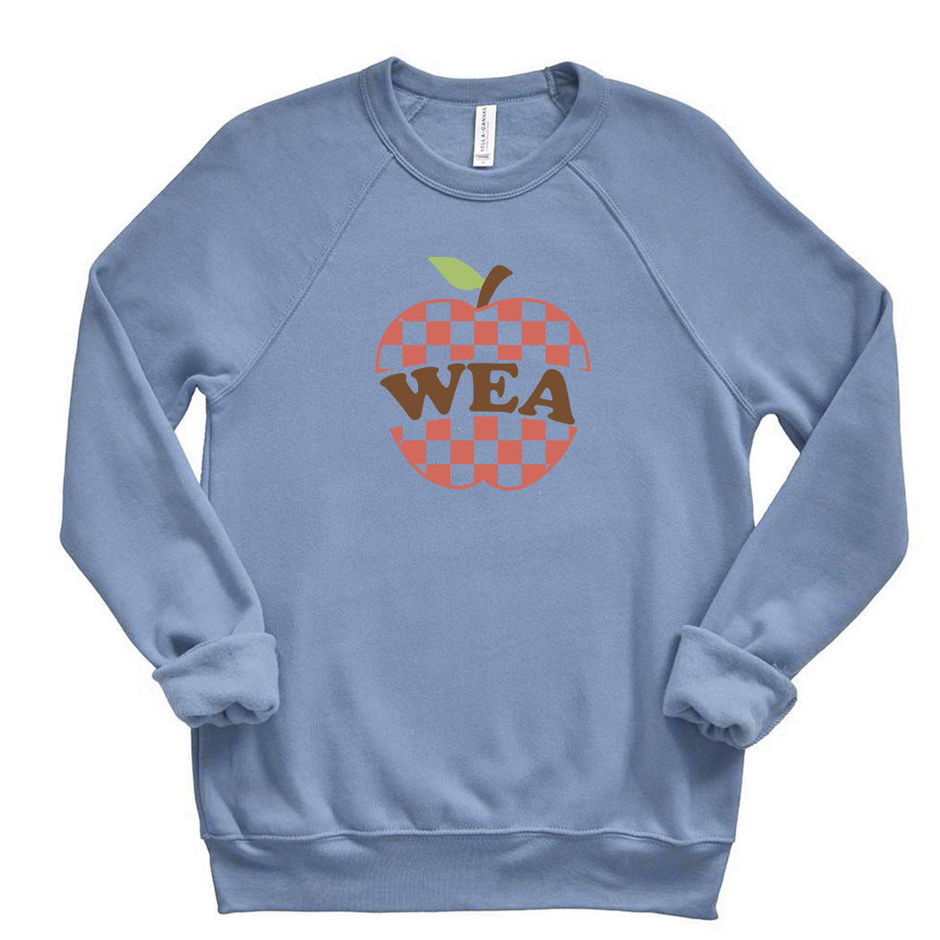 Checkered Apple ~ Raglan Sponge Fleece Crewneck Sweatshirt ~ Wilmette Education Association