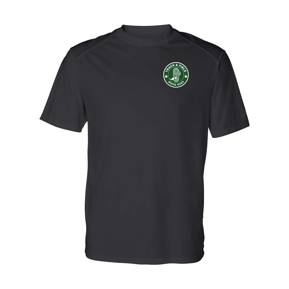 TRACK & FIELD BADGE PERFORMANCE TEE ~ WOOD OAKS ATHLETICS ~ youth & adult ~ classic fit