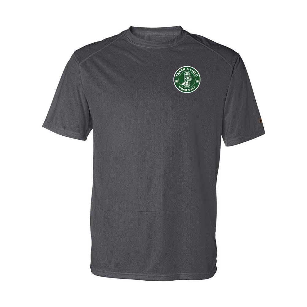 TRACK & FIELD BADGE PERFORMANCE TEE ~ WOOD OAKS ATHLETICS ~ youth & adult ~ classic fit