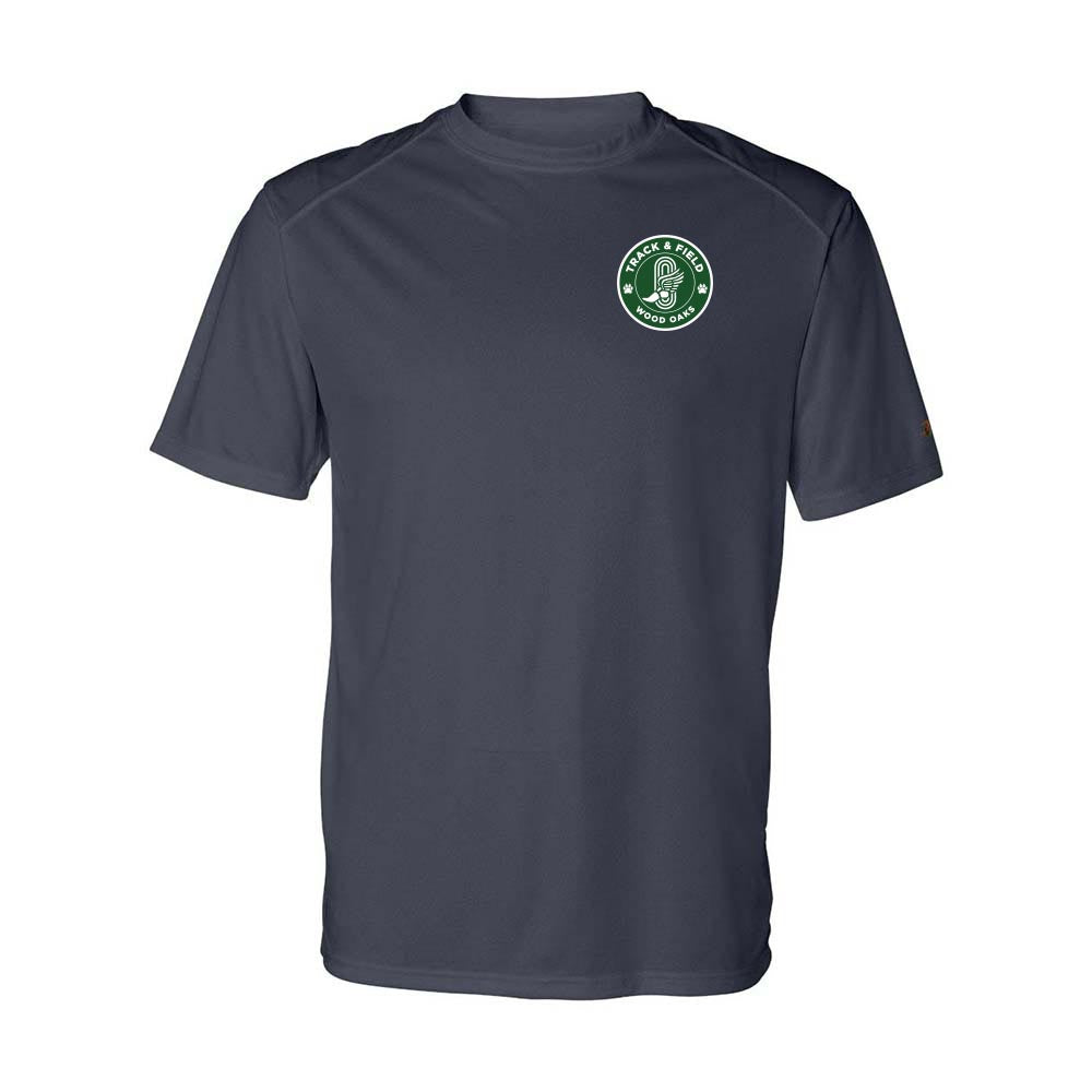 TRACK & FIELD BADGE PERFORMANCE TEE ~ WOOD OAKS ATHLETICS ~ youth & adult ~ classic fit
