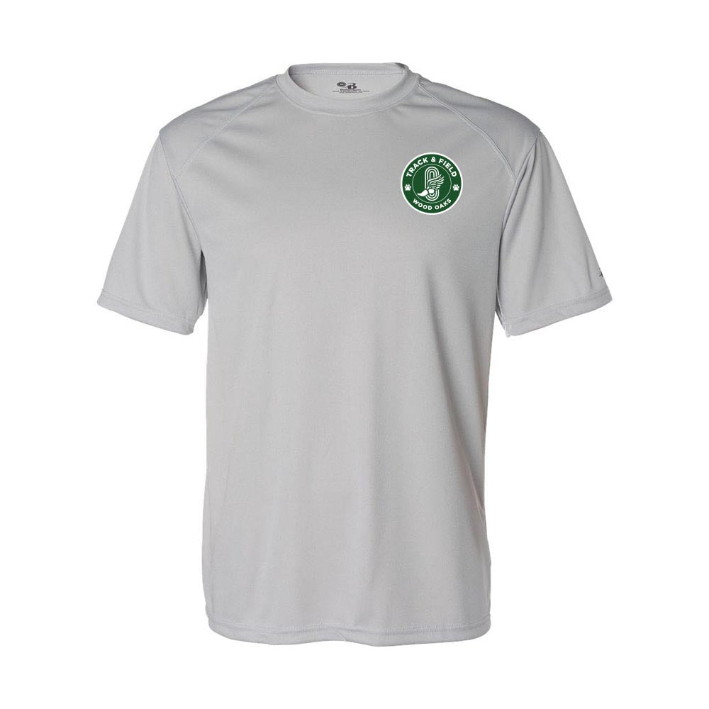 TRACK & FIELD BADGE PERFORMANCE TEE ~ WOOD OAKS ATHLETICS ~ youth & adult ~ classic fit
