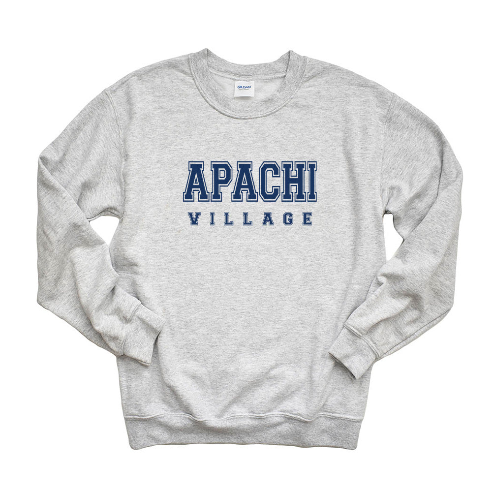 COLLEGIATE CREWNECK SWEATSHIRT ~ APACHI VILLAGE ~ adult ~ classic unisex fit