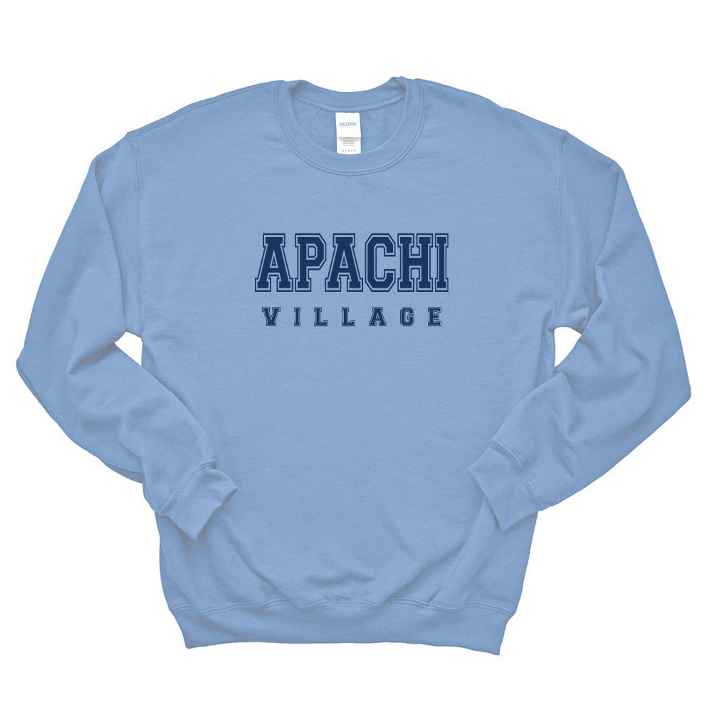 COLLEGIATE CREWNECK SWEATSHIRT ~ APACHI VILLAGE ~ adult ~ classic unisex fit