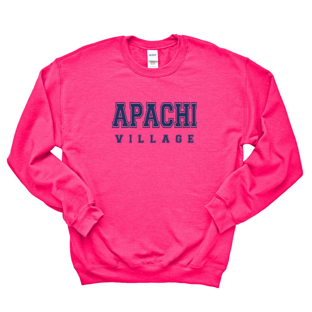 COLLEGIATE CREWNECK SWEATSHIRT ~ APACHI VILLAGE ~ adult ~ classic unisex fit