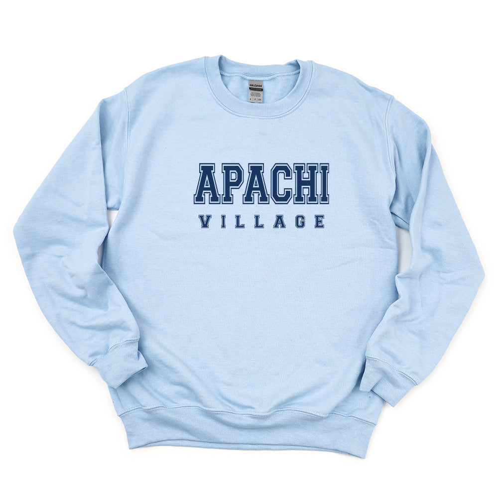 COLLEGIATE CREWNECK SWEATSHIRT ~ APACHI VILLAGE ~ adult ~ classic unisex fit
