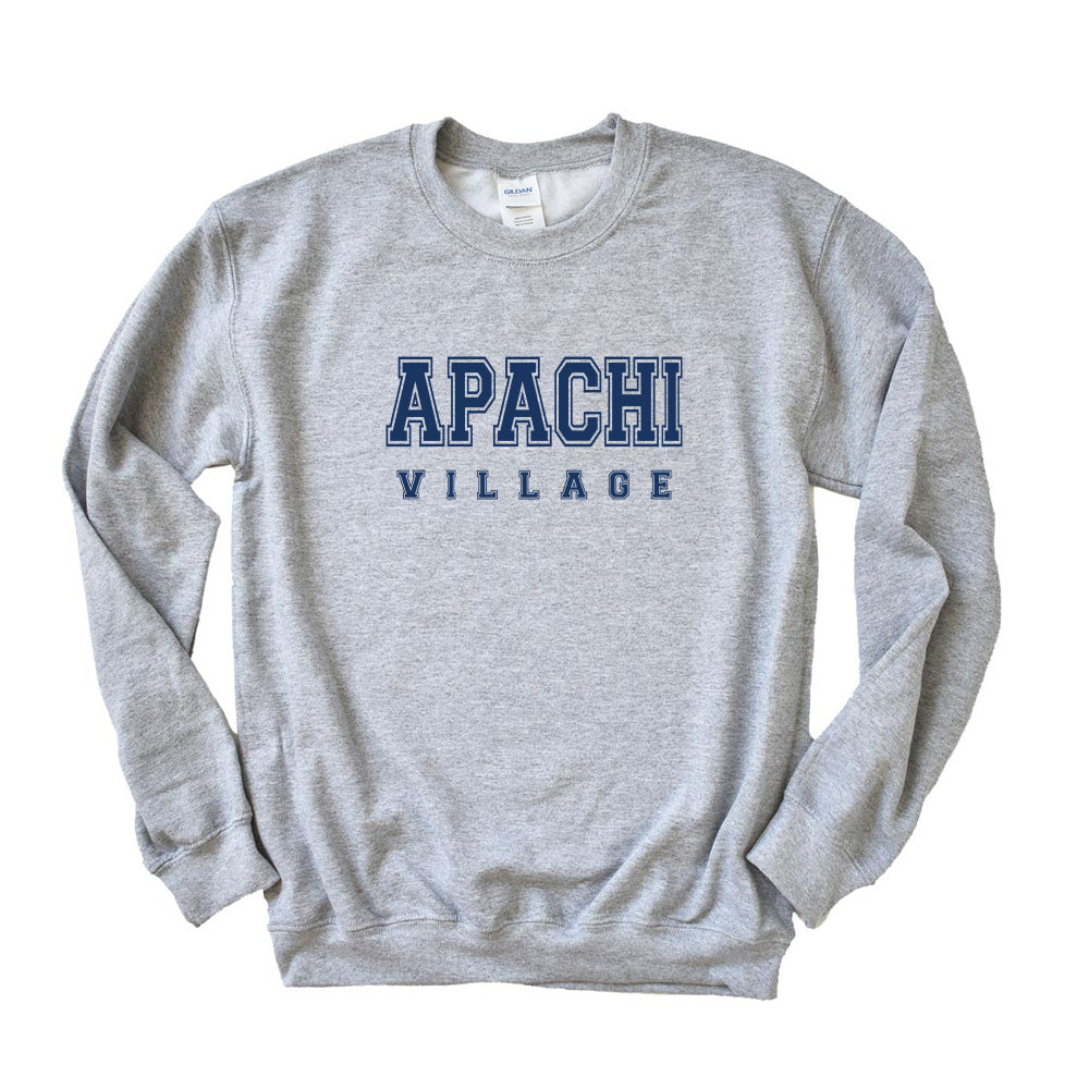 COLLEGIATE CREWNECK SWEATSHIRT ~ APACHI VILLAGE ~ adult ~ classic unisex fit