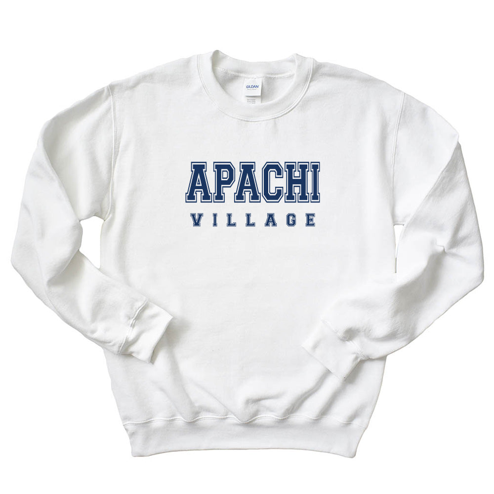 COLLEGIATE CREWNECK SWEATSHIRT ~ APACHI VILLAGE ~ adult ~ classic unisex fit