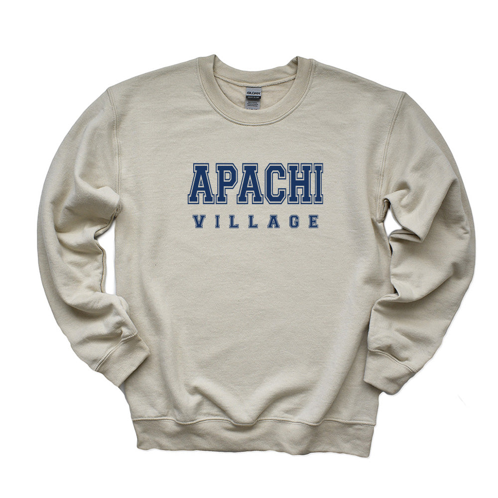 COLLEGIATE CREWNECK SWEATSHIRT ~ APACHI VILLAGE ~ adult ~ classic unisex fit