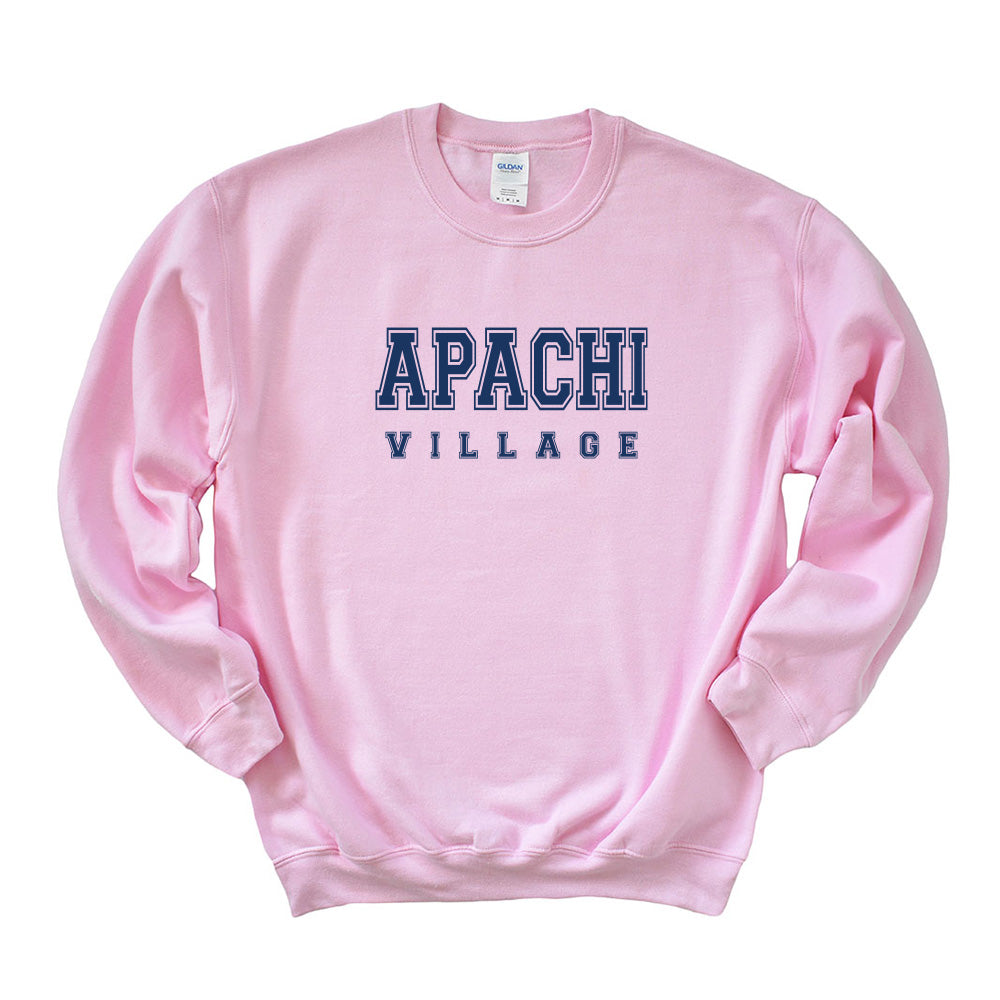 COLLEGIATE CREWNECK SWEATSHIRT ~ APACHI VILLAGE ~ adult ~ classic unisex fit