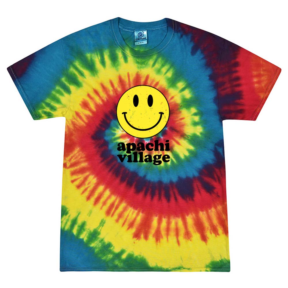 RETRO SMILEY APACHI VILLAGE TIE DYE TEE ~ APACHI VILLAGE ~ youth ~ classic unisex fit