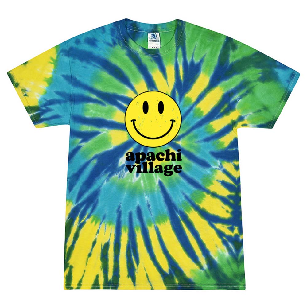 RETRO SMILEY APACHI VILLAGE TIE DYE TEE ~ APACHI VILLAGE ~ youth ~ classic unisex fit