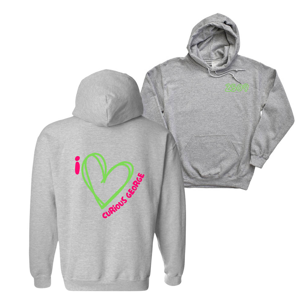 I HEART CURIOUS GEORGE ~ hooded sweatshirt ~ classic fit