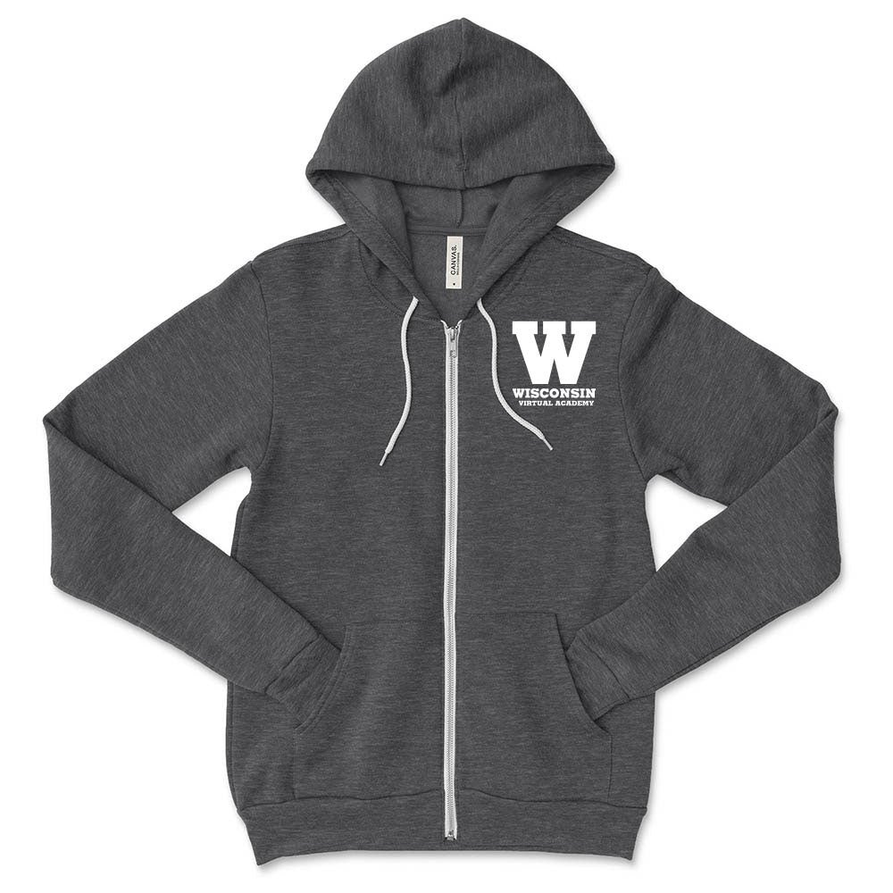 W ZIP HOODIE ~ WISCONSIN VIRTUAL ACADEMY ~ youth & adult ~ classic unisex fit-dark grey heather
