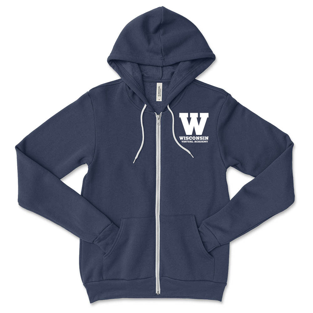 W ZIP HOODIE ~ WISCONSIN VIRTUAL ACADEMY ~ youth & adult ~ classic unisex fit-navy
