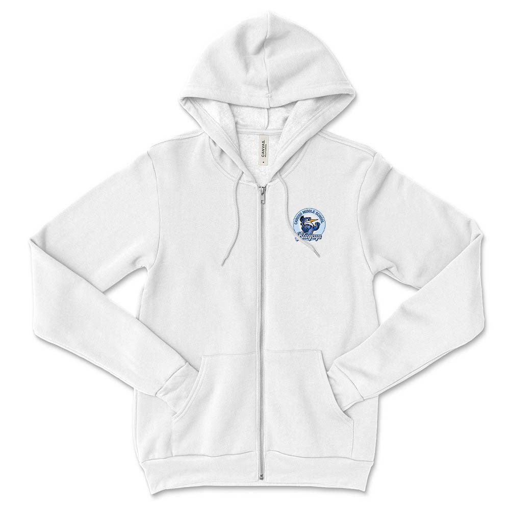 MASCOT BADGE UNISEX ZIP HOODIE ~  CARUSO MIDDLE SCHOOL ~ youth & adult ~  classic fit