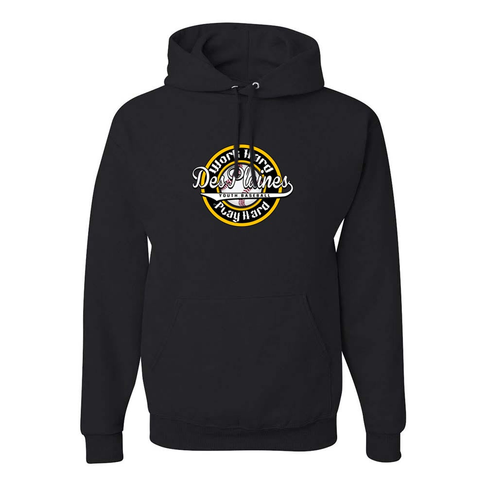 DES PLAINES BASEBALL WORK HARD HOODIE ~ DES PLAINES BASEBALL ~ jerzees nublend hoodie ~ youth & adult ~ classic unisex fit