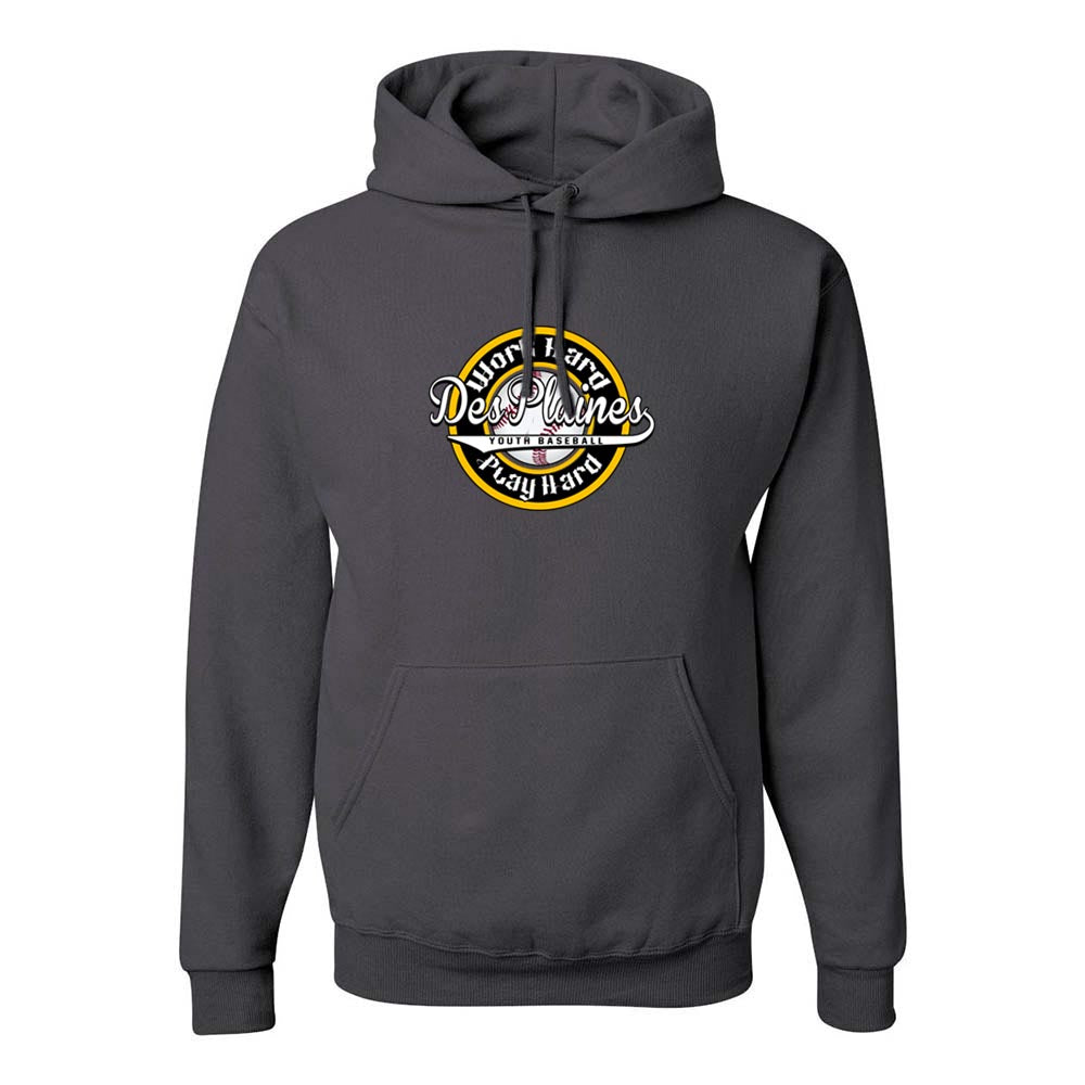 DES PLAINES BASEBALL WORK HARD HOODIE ~ DES PLAINES BASEBALL ~ jerzees nublend hoodie ~ youth & adult ~ classic unisex fit