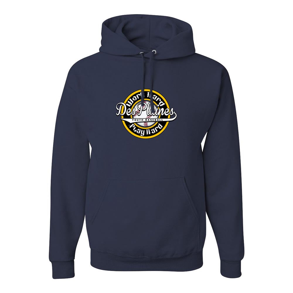 DES PLAINES BASEBALL WORK HARD HOODIE ~ DES PLAINES BASEBALL ~ jerzees nublend hoodie ~ youth & adult ~ classic unisex fit