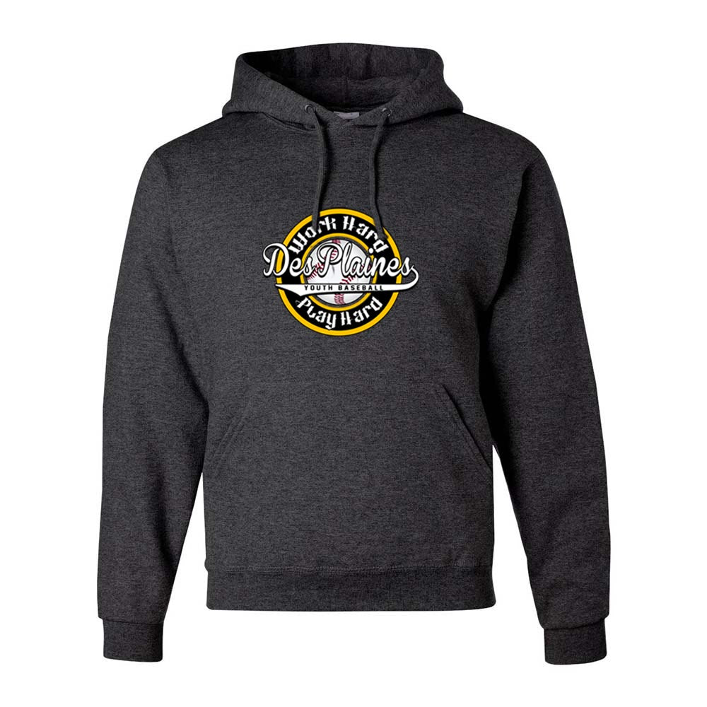 DES PLAINES BASEBALL WORK HARD HOODIE ~ DES PLAINES BASEBALL ~ jerzees nublend hoodie ~ youth & adult ~ classic unisex fit