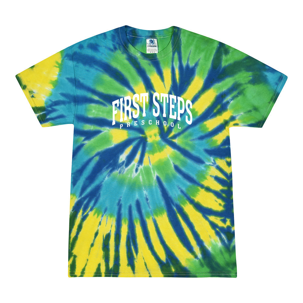 EXTENDED ARC TIE DYE UNISEX COTTON TEE ~ FIRST STEPS PRESCHOOL ~ classic fit