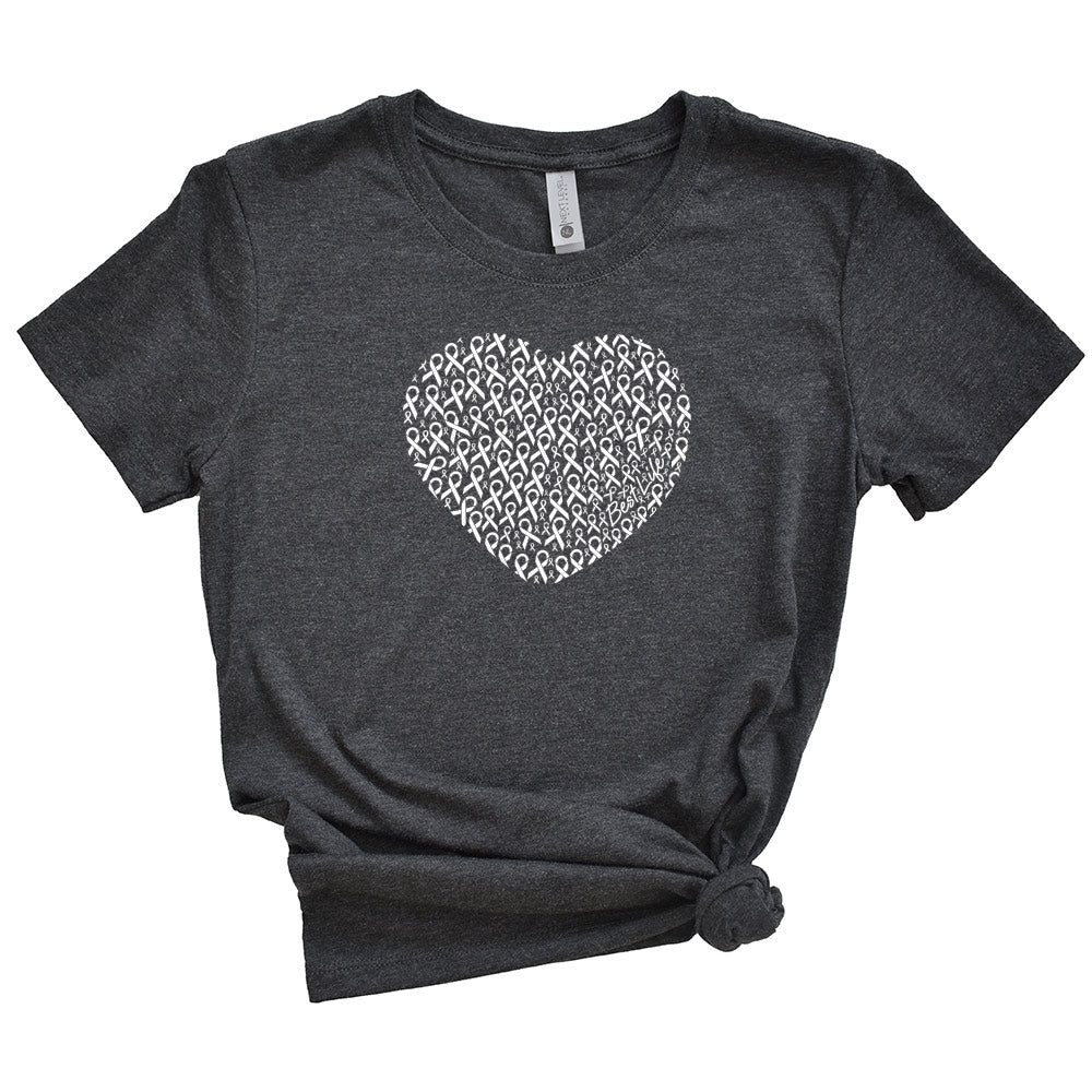 HEART OF WHITE RIBBONS <br> unisex, women and youth <br>LUNG CANCER AWARENESS TEE - humanKIND